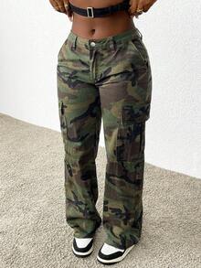 SHEIN SXY Quần Jeans Rách Lưng Cao Rộng In Họa Tiết Rằn Ri - Nhiều màu - Xem 3