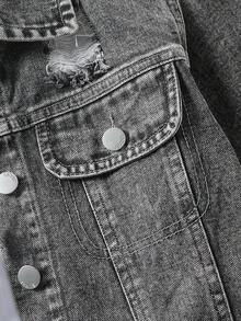 Sparklyn Tween Girls Y2K Style Denim Two Pieces Outfit, Autumn/Winter New Arrival, Collegiate Inspired, Jacket + Pleated Skirt Set, Casual Street Style Long Sleeve Distressed Denim Jacket + Denim Pleated Mini Skirt, Medium Blue Vintage Washed Denim, Loose Fashionable Versatile Set, Denim New Arrival Outfit Skirt And Shirt Out Fits For Tweens Gray