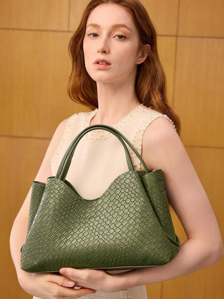 MOTF PREMIUM PU皮革纹理手提包 - 橄欖綠 - 查看 1