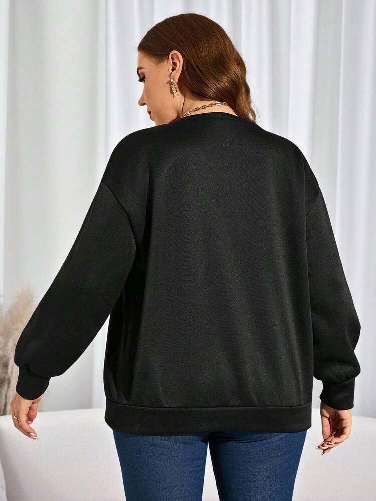 Plus Size Women Bright Leopard Print Patchwork Sweatshirt, Sequin Top, Black Sweatshirt, Shiny Sweatshirt, Litter Sweatshirt, Sequin Sweatshirt Women, Autumn/Winter, 2025 New, Clothes For New Year Christmas Clothes Elegant Dress Women Winter Clothes For Women Cozy Fall And Winter Clothes For Women Christmas Pajamas Christmas Clothes New Year Clothes Winter Clothes For Women