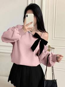 Modelyn 秋冬蝴蝶结宽松韩版休闲短款卫衣 - 粉色 - 查看 7