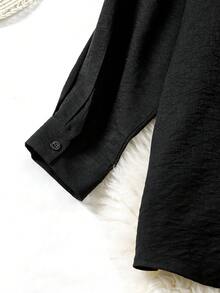 Lacomfia Blusa holgada de manga larga con aplicaciones de rhinestones, casual, cómoda y versátil, de unicolor y talla grande - Negro - Ver 6