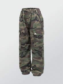 Coolqubz Denimly 男童时尚休闲迷彩牛仔裤，松紧腰带，带大口袋，宽松版型，水洗军绿色 - 軍綠色 - 查看 4