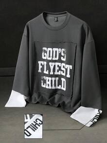 Manfinity EMRG 男士撞色拼接印花二合一T恤，适合休闲街头穿着 - 彩色 - 查看 4