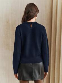 Anewsta Elegant Women's Winter Sweater, Fashion Rhinestone Embellished Collar, Gray Sweet & Youthful, Versatile Sparkling Knit Pullover Top, Suitable For Fall, Winter, New Year, Party, Wedding - Blue - View 7