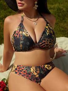 Swim Vcay Set di costumi da bagno taglie forti con stampe leopardate, floreali e animalier, adatti per l'estate e le vacanze al mare - Multicolore - Visualizzare 1