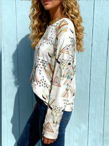 EMERY ROSE Women's Geometric Print Round Neck Loose Casual Long Sleeve T-Shirt - Multicolor - View 2