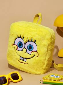 SpongeBob SquarePants | SHEIN 1 Mochila de peluche con bordado de dibujos animados, correa ajustable, bolsa de fitness, bolsa casual, mochila de lona, bolsa escolar, bolsa de viaje, para niñas, para niños, para adolescentes, para mujeres, para hombres, ideas de regalo - Amarillo - Ver 7
