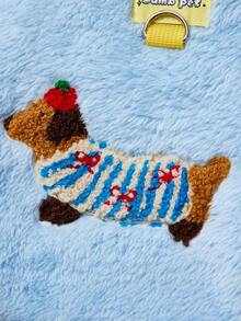 PETSIN 1件腊肠犬双面毛绒宠物背心，蓝色，带防滑扣，加厚保暖宠物服装 - 藍色 - 查看 3