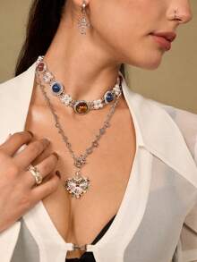 Glisma Nhẫn nữ 18k kiểu hở, trang sức phương Tây, phong cách cổ điển, đá quý, phù hợp với nhiều trang phục, dành cho mẹ/phụ nữ/bé gái/người mẹ, cao cấp, mùa hè/đi biển/dự tiệc, nhiều lớp/đá quý/hạt cườm/pha lê, kiểu dáng quyến rũ/to bản. - Bạc - Xem 3