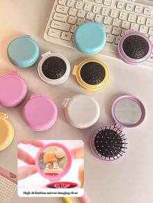Round Mini Air Cushion Comb, Mini Portable Hairdressing Comb, Foldable Hair Comb With Makeup Mirror, Suitable For Travel Home Outgoing Use - Multicolor - View 7