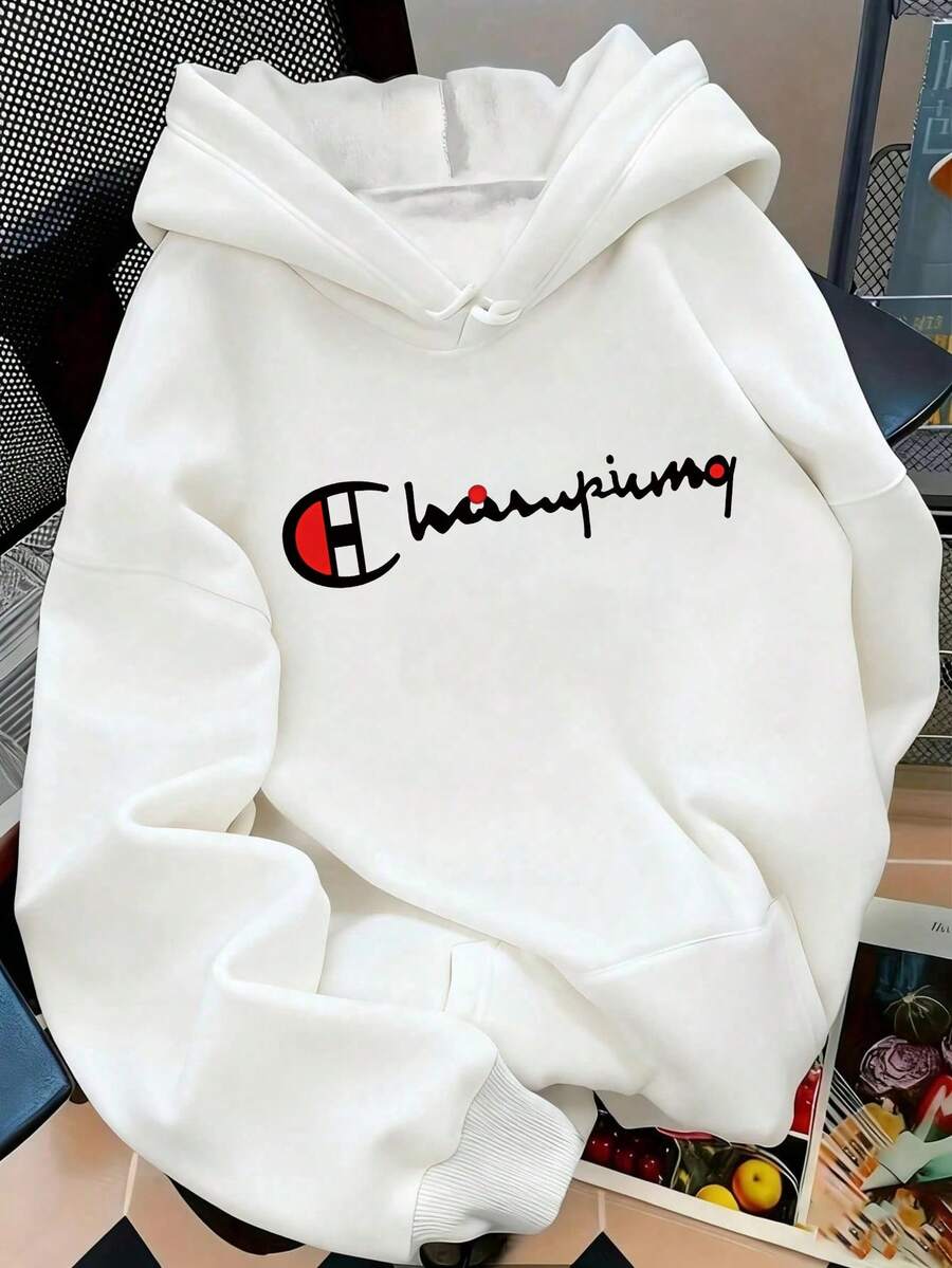 Sudadera con capucha afelpada para mujer, nueva colección de otoño e invierno, cálida, holgada y combinable - Blanco - Ver 1