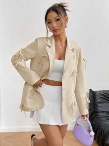 Rafferiza Áo khoác blazer nơ 3D thời trang thường ngày cho nữ - Màu be - Xem 5