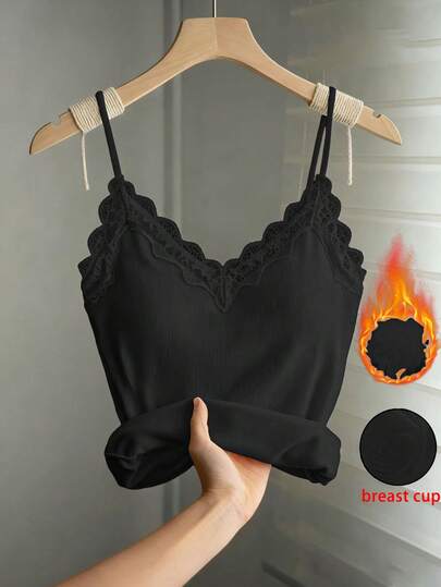 SHEIN Franclia 女士纯色蕾丝拼接优雅吊带衫