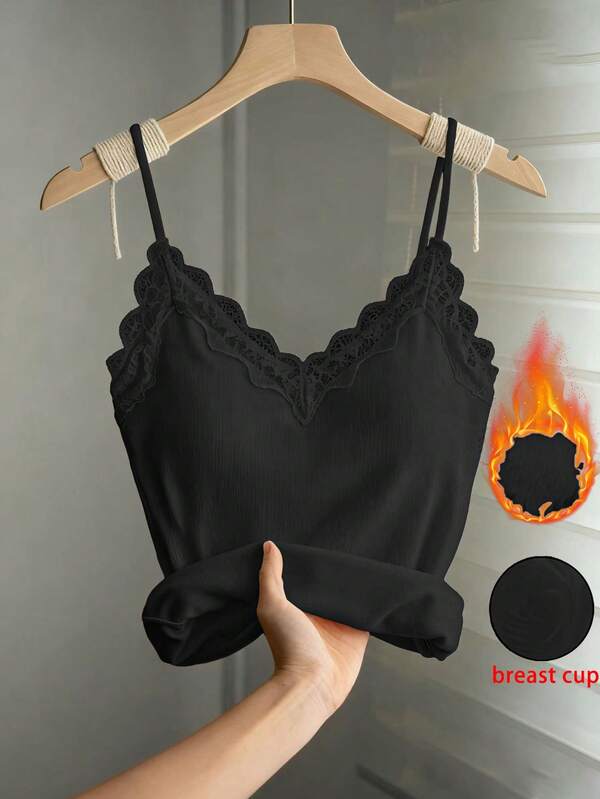 SHEIN Franclia 女士纯色蕾丝拼接优雅吊带衫