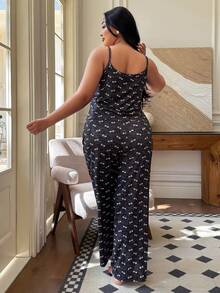 SHEIN 2pcs/Set Butterfly Ditsy Floral Camisole And Pants Set, Sexy Style, Spring/Summer - Grey - View 3