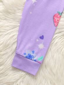 SHEIN 少女紧身休闲夜光卡通星星印花圆领长袖修身上衣和打底裤两件套家居服套装，紫色 - 淡紫色 - 查看 8