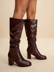 Daringsoles Women's Pointed Toe Pleated Thigh High Boots, Fashion Daily Wear High Heels For Christmas - Coffee Brown - View 5