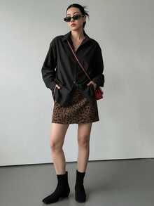 DAZY 女士纯色单排扣休闲日常长袖黑色衬衫