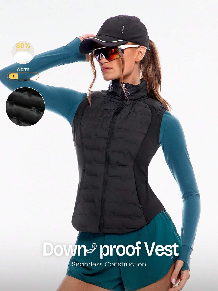 Chill Flex Soft Warm Chill Seamless Stretchy Reflective Down-Proof Slim-Fit Puffer Vest Autumn Winter Outdoor Daily Casual - Black - View 1