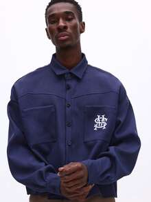 SUMWON 长袖纽扣衬衫，饰有刺绣标志，胸前设有口袋，适合休闲正装穿着。 - 藍色 - 查看 4