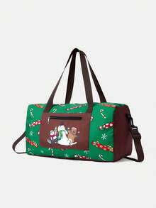 We Bare Bears X SHEIN 女士时尚卡通花朵、泡泡、毛茛图案旅行行李袋 - 綠色 - 查看 2