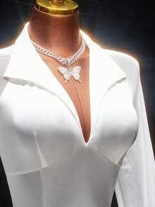 Amplova 浪漫春日白色低领修身迷你连衣裙（女款） - 白色 - 查看 7