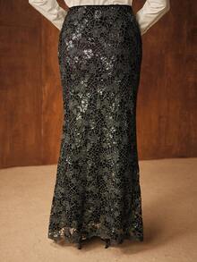 MOTF PREMIUM FALDA ELEGANTE AJUSTADA CON ENCAJE BRILLANTE PARA MUJER - Multicolor - Ver 3