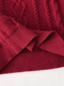 LMoss Kids Young Girl Red Crew Neck Long Sleeve Patchwork Ruffle Textured Knit Sweater Dress,Suitable For Casual Daily Wear,Autumn/Winter - Burgundy - View 7