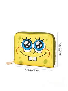 SpongeBob SquarePants | SHEIN 1 件装可爱卡通图案印花拉链 PU 皮革短钱包，风琴式隔层，卡位收纳，适合青少年和女士，笑容灿烂，送礼佳品 - 黃色 - 查看 8
