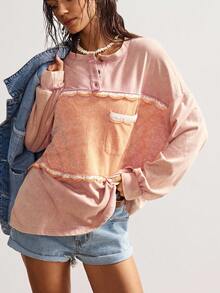 Bohemela Áo thun dài tay tối giản màu khối cỡ lớn dành cho nữ - Màu Hồng baby - Xem 2