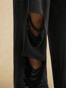 Easelle 女士休闲做旧街头风运动裤 - 黑色 - 查看 6