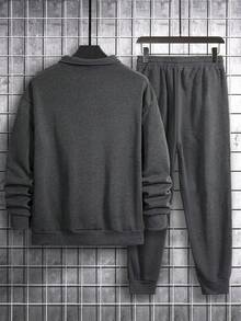 Manfinity Homme 2pcs Men's Solid Color Stand Collar Half Zip Long Sleeve Sweatshirt And Pocket Sweatpants Set Men Sweat Suit Mens Sweatpants And Sweatshirt Set Mens Jogging Set Gym Clothes Mens Workout Set