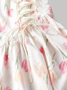 SHEIN MOD 女士春季蝴蝶结吊带花卉印花长裙、毕业礼服、女士端庄连衣裙、春假连衣裙 - 彩色 - 查看 6