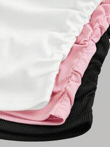 SHEIN Girlism 3pcs/Set Tween Girls' Fitted Casual Solid Color Round Neck Ruched Long Sleeve T-Shirt - Baby Pink - View 10