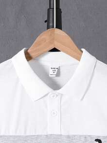 SHEIN Mirajuku Boys' Polo Shirt With Contrast Collar, Long Sleeve, Minimalist & Fashionable - White - View 3