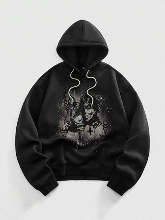 Street Life Sudadera con capucha oscura con estampado de temática de moda para hombre