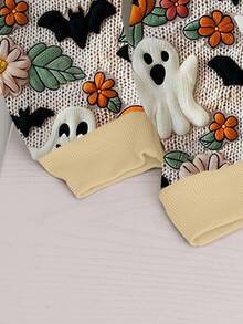 EMERY ROSE 女士万圣节幽灵、南瓜和蝙蝠印花插肩长袖套头卫衣秋季卫衣 - 彩色 - 查看 5