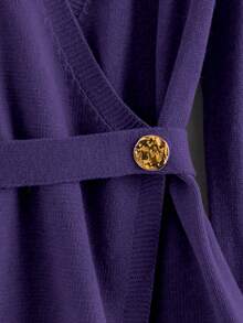 GlowEve New Elegant Button Decor Pullover Sweater, Minimalist European & American Style Fashion Knit Top - Purple - View 6