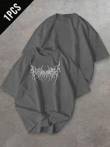 Sport MetroGents Áo thun thể thao tay ngắn cổ tròn in họa tiết tối giản dành cho nam - Màu xám đen - Xem 3