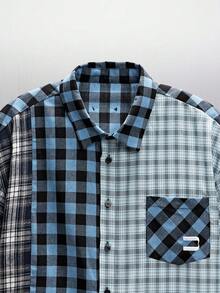 NEON BLANC Men's Plaid Simple Casual Short Sleeve Shirt - Blue - View 3