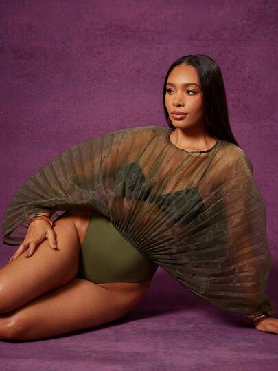 Vixey Ombre-tryckt, skir, veckad chiffongbody med draperade ärmar