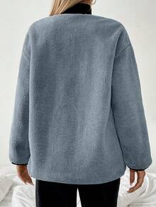 SHEIN LUNE 圆领撞色牛角扣宽松羊毛外套