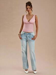 SHEIN BAE Elegant Dusty Pink Satin & Lace Patchwork Tank Top For Summmer, Women's Party Beach Vacation Music Festival Brunch Wedding Guest Bridesmaid Valentine - Dusty Pink - View 5