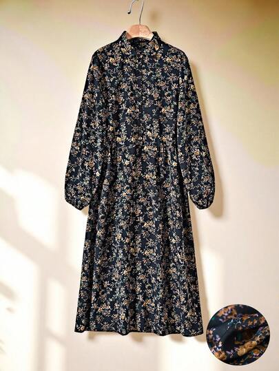 Rusticease Women's Floral Print Stand Collar Casual Versatile Long Sleeve Dress Women's Fall Clothes  Winter Dresses  Christmas Winter Dress Women   Floral Dress For Women Winter Dress Winter Clothes For Women  New Year Dress