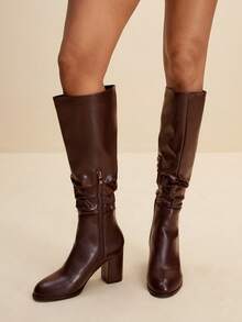 Daringsoles Women's Pointed Toe Pleated Thigh High Boots, Fashion Daily Wear High Heels For Christmas - Coffee Brown - View 4