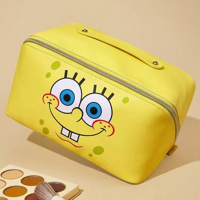 SpongeBob SquarePants | SHEIN 1 chiếc túi đựng mỹ phẩm bằng da PU gấp gọn, dung tích lớn, in họa tiết hoạt hình dễ thương, đa năng, dùng để đựng đồ nhỏ, du lịch, đi làm, trang điểm hoặc học tập, phù hợp cho phụ nữ và sinh viên, là một ý tưởng quà tặng tuyệt vời.