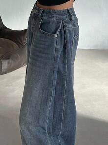 DAZY Women's Distressed Washed Wide Leg Casual Jeans Y2k - Medium Wash - View 3