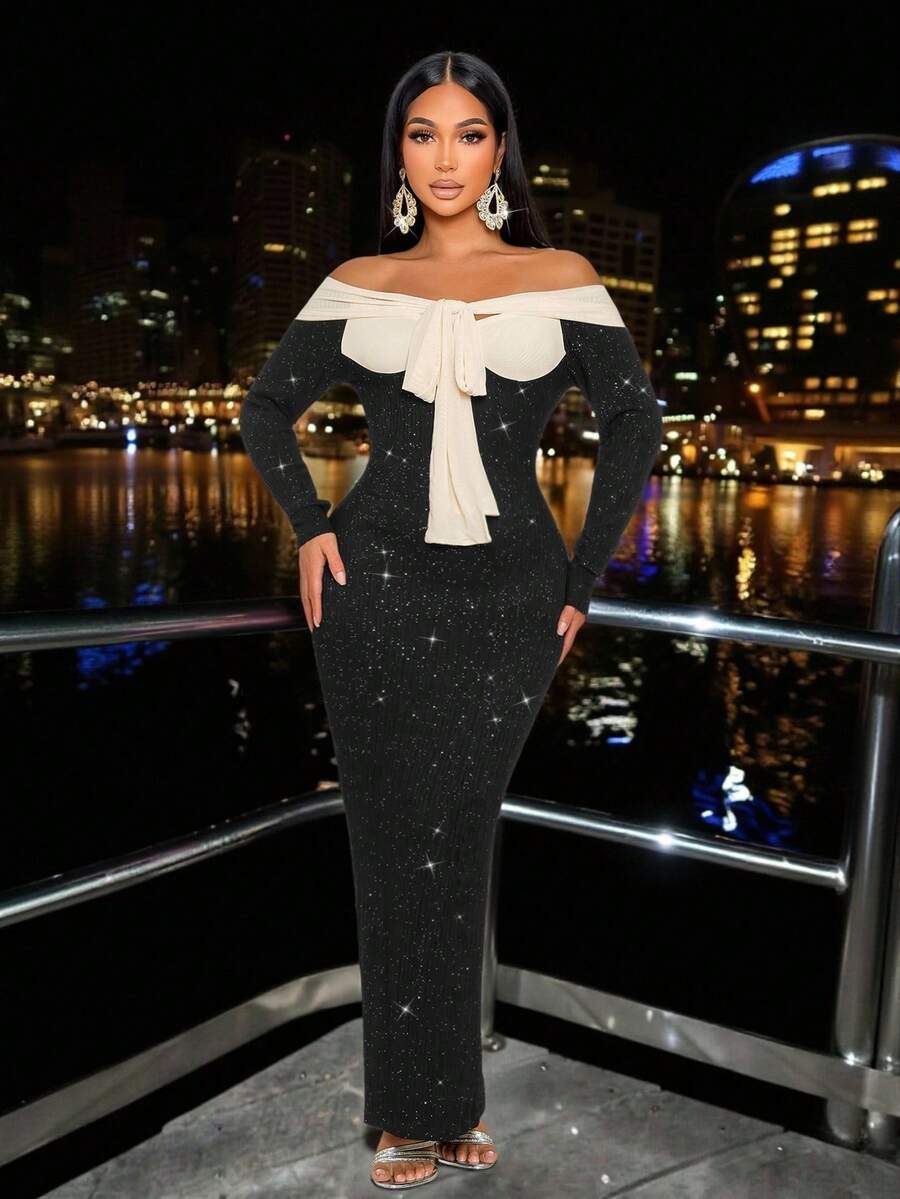 SOLERSUN Sexy And Elegant Women's Clothing Fall Women Clothes Winter Women Clothes Homecoming Dress Thanksgiving Women Outfit Back To School Clothes Teacher Outfits Christmas New Year Party Thanksgiving Formal Winter Black Apricot - Black - View 1