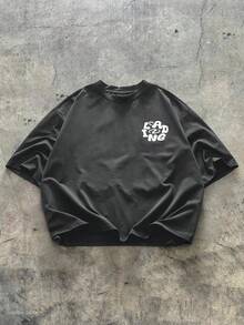 AXEPEAK 男士针织休闲宽松短袖T恤，时尚日常穿着 - 深灰色 - 查看 2